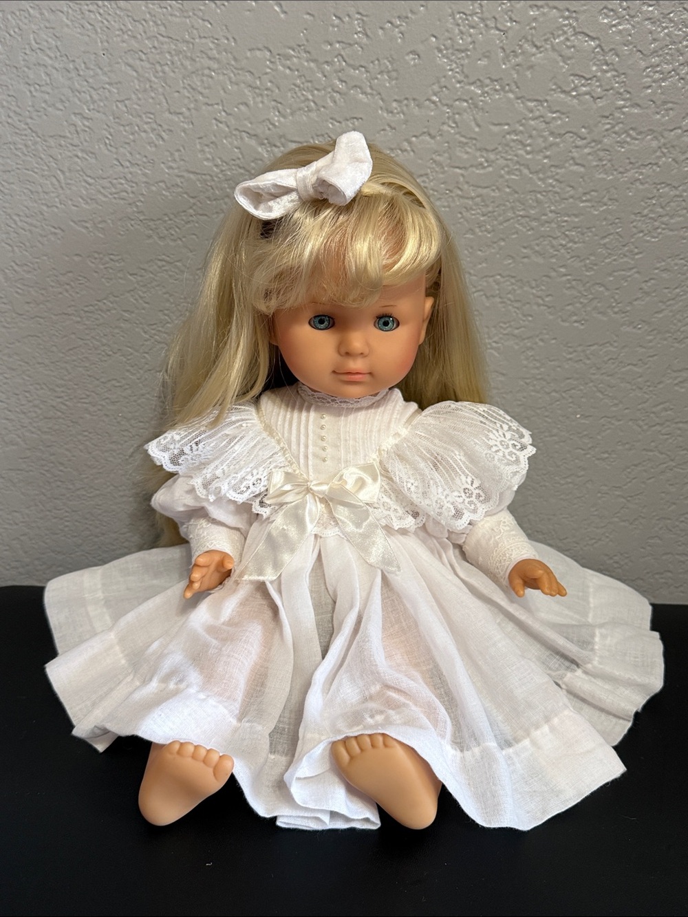 Vintage Max Zapf 1987 Adorable 18” Doll Blonde Hair Blue Sleepy Eyes W Germany